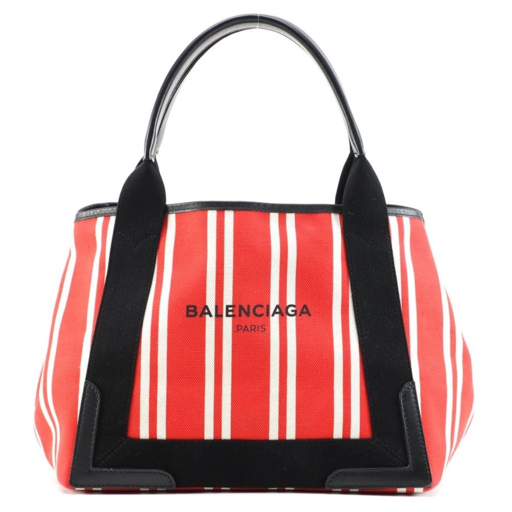 Balenciaga Navy Cabas Striped Tote Bag (S)